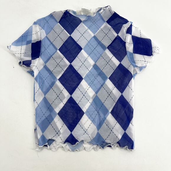 Urban Outfitters Tops - Urban Outfitters Blue Argyle 90's Y2k Mesh Sheer Top Small